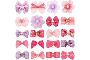 Theaque 20 lazos para el pelo de perro para perros pequeños, accesorios para el pelo de cachorros, lazos para perros pequeños, bonitos lazos de aseo con bandas de goma, lazos hechos a mano para