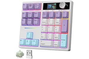 BOYI TD31Pro Mechanical Number Pad,Bluetooth5.0/2.4G/Type-C Wireless Numeric Keypad,RGB HotSwap Numpad with Screen&Knob,PBT Keycap Rechargeable Gasket Number keypad for PC Laptop (White-Purple)