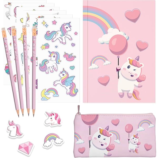 Set Di Cancelleria per Unicorno Regalo per Ragazze, Taccuino Astuccio