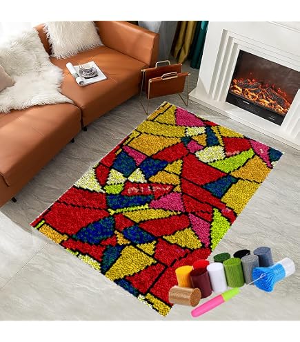 Kit Latch Hook DIY - Créez Votre Propre Tapis En Laine à Crocheter | 55x75 Cm | Motif Pré-imprimé