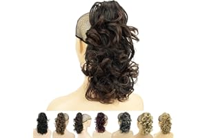 IMISSU Niechlujne Kręcone Włosy Krótkie Pazury Przedłużanie Włosów Kucyk Ogon Klip w Szczęce Treski Peruki (Czarny Ombre Brązowy)