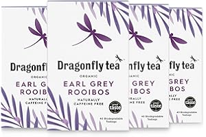 Dragonfly Organic Earl Grey Rooibos Tea, Pack of 4 x 40 (160 Teabags) Naturally Decaf Earl Grey Tea Bags, Caffeine-Free Teabags, With real Bergamot Oil