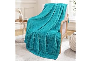 Exclusivo Mezcla Large Flannel Fleece Throw Blanket, 127x178 CM Sofa Throws, Soft Jacquard Weave Leaves Pattern Throws for Sofa, Teal Blanket