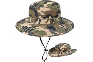 UTOWO Boys Camouflage Bucket Hat Army-Green Sun Protection Fishing Hat Wide Brim Boonie Hat Chin-Strap for Kids 4-8T 7-14 Years