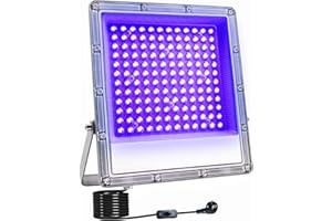 Czarny reflektor LED 150W, Indmird czarna lampa IP66 wodoodporny reflektor UV z przełącznikiem wtykowym, światło imprezowe UV 395-400nm do dekoracji imprez Halloween akwarium bar neonowe kolory