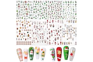 FUKPO 8 Fogli Sticker Adesivi Unghie Natale, Stickers Unghie Nail Art Natale Decorazioni Natalizie Grinch Fiocco di Neve Babbo Natalizi Pupazzo di Neve