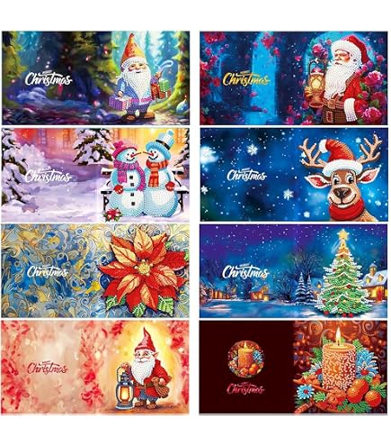 Cartes De Noël Diamond Painting - Lot De 12 Avec Enveloppes - Loisir Créatif 5D, DIY Pour Cadeaux De Fête