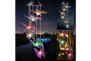 ‎JIAUFU JIAUFU Schmetterling deko windspiele, Geschenke für Frauen, Mütter und Kinder, LED Hängeleuchte Solarleuchten,draußen hängend Garten deko, Hof, Terrasse und Heimdekorat