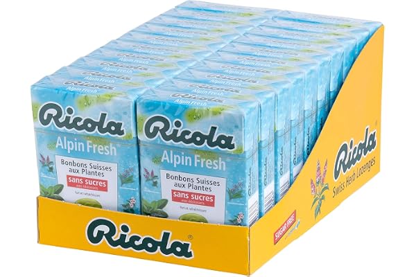 Ricola - Bonbons aux Plantes Suisses - Parfum Alpin Fresh - Rafraîchissant - Sans Sucres - Lot de 20 boîtes de 50g