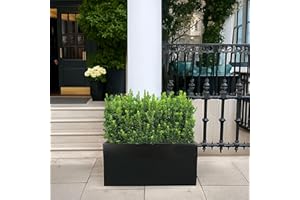 IDEALIST 60cm Large Trough | Black Reinforced Stone Rectangular Planter | Garden Planters with Drainage Holes L60 W30 H30 cm, 35 litres