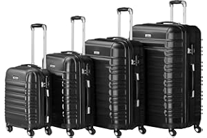 Zelsius Lot de 4 valises rigides en ABS avec serrure à combinaison, doubles roulettes et cloison intérieure - Valise rigide - 4 pièces - Trolley - Grande valise, Noir , S, M, L, XL, Ensemble de