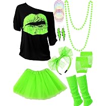 Damen 80er Jahre Kostüm Set – Mit T-Shirt, Stirnband, Ohrringen, Halskette & Armband | Karneval & Mottoparty