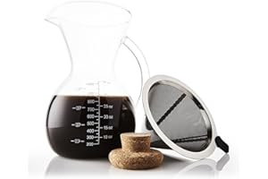 Apace Living Set Caffettiera Pour Over con Filtro Misurino da Caffè e Tappo in Sughero – Elegante Dripper per caffè con Caraffa in Vetro & Filtro Permanente in Acciaio Inox (1000 ml)
