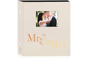 Lanpn Wedding Photo Album 6x4 600 Pocket Photos Slip in, Linen Cover Large Capacity Newlywed Marriage Window Album Hold 600 Portrait Landscape Photos (Mr & Mrs, Beige)