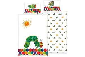 Wild South Shop Die kleine Raupe Nimmersatt Bettwäsche 40x60 + 100x135 cm, 100% Baumwolle mit Reißverschluss