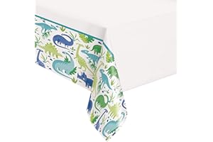 Unique-Prehistoric Rectangular Table Cover | 1 Pc. Tovaglia in Plastica-2,13 m x 1,37 m-Festa di Dinosauro Blu e Verde, Bordato, Multicolore, 78313