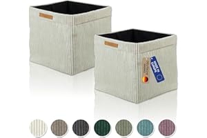 Lycce Kallax Boxen Cord 2er Set| Kallax Einsatz 33 x 33 x H31 cm | Aufbewahrungsbox mit entfernbarem Cord-Bezug passend für Kallax Regal | faltbare Ordnungsboxen aus Spannvlies | beige