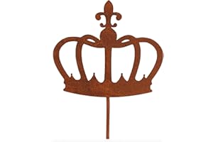 Deko Kind - Corona arrugginita – 14 x 17 cm – Qualità premium – Tappo da giardino – Corona in metallo – Decorazione da parete – Decorazione da parete – Corona da inserire – Corona di ruggine