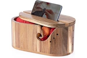 ‎AILELAN Garnschale für Wolle, Strickschale Garnhalter Holz mit Deckel 28.5x15x12cm, Wollschale Garnschale Holz, Crochet Yarn Bowl Verhindert Verheddern, Garnhalter Wolle für Strick und Häkelprojekte