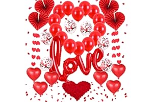AVISKI Juego 37 piezas decoración San Valentín grande - Amor en forma corazón guirnaldas, colgantes forma corazón, compartimentos plegables, globos rojos para bodas, día de San Valentín, decoración de fiesta