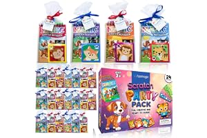 Aprimagic 24-pack Scratch-anteckningsböcker, pussel och presentpåsar - presenter till födelsedag barn skola - barnfödelsedags
