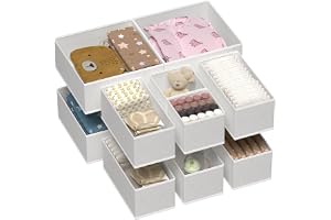 Vtopmart 12Pack Drawer Organizer Bins for Clothes, Grey | Foldable Fabric Closet Storage Organizer, Dresser Drawer Dividers for Baby Clothing Bra Socks Ties Scarf Underwear