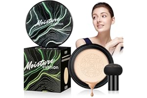LOPHE Mushroom Head Air Cushion CC Cream, Beauty Mushroom Air Cushion CC Cream, Cushion Foundation Concealer Make Up for Face Neck, BB Cream Moisturising Brightening Even Skin Tone (Ivory White)