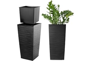 ‎KADAX KADAX Pflanzkübel mit Innentopf, Höhe 46.5cm, Schwarz – Wetterfester Blumentopf für Innen & Außen, ideal für Garten, Balkon & Terrasse, zum Bepflanzen, Dekorieren und als stilvoller Übertopf