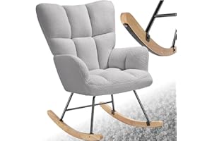 TecTake® Rocking Chair Fauteuil à Bascule avec Accoudoirs Fauteuil scandinave Motif matelassé Cadre en Acier Fauteuil Salon Veranda Chaise Ergonomique idéal Détente, Allaitement
