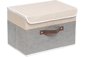 OUTBROS Scatole Portaoggetti con Coperchio, Contenitori Pieghevoli con Maniglie, Organizzatori per Vestiti (38 x 25 x 25 cm-1 Pezzi, Grigio/Beige)