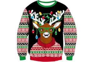 Loveternal Niños Niñas Jersey Unisex Sudadera De Navidad Regalo Niños Tops De Manga Larga Cuello Redondo Sudaderas con Capucha Suéter De Navidad Feo Informal Edad 7-14 Años