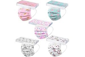 QINMMSPORTS 50 Pcs Enfant pour Masque Tissu Non-tissé Respirant à Trois Couches Super Confortable Faciaux Jetable Antipoussière Doux Plein Air Impression Echarpes Bandeaux pour Fille Garçon (003, Taille unique)