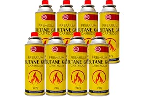 KMJ 8 Pack Butane Gas Canister– Premium Gas Canister for Camping Stove- Adjustable Camping Gas Canisters- Weed Burner Butane Gas - Camping Gas Canister for Cooking, BBQ etc (8 Pack)