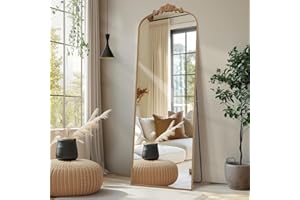 Melodieux Arched Floor Traditional Vintage Full Length Mirror 76x180 CM Ornate Baroque Free Standing Mirror Wall Mountable for Entryway Hallway Bedroom Living room Gold