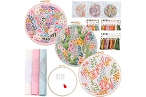 Smart-Feather 3 Pcs Flower Embroidery kit for Beginners, Embroidery Stitch Practice Kits for Adults with Hoop, DIY Art Project Craft Kit (Flower Stitches)