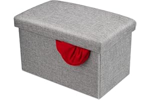Venga amigos Folding Ottoman Storage Box,Linen Fabric Footstool with Lids,Cube Small Seat Ideal for Toy Box,Bed End,Shoe Bench,Hallway,Seating 40x25x25cm,Grey