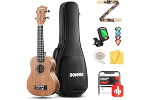 Donner Concert Ukulele Beginner Kit 23 inch Ukelele Mahogany Wood with Free Online Lesson Gig Bag Strap Nylon String Tuner Picks Ukalalee Yukalalee Bundle Pack DUC-200