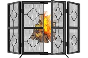 AMAGABELI GARDEN & HOME Amagabeli Parascintille per camino da Interno 3 Pannelli in Peltro Ferro Battuto Grande Schermo Copertura in Rete Decorativa per Esterni in Metallo Pannelli per Camino Parascintille in Acciaio