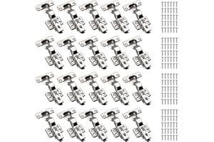 Kamtop 20 PCS Cabinet Hinges, 110° Soft Close Half Overlay Kitchen Door Hinges with 20 Repair Plates and 240 Screws, Half Overlay 35mm Wardrobe Hinges Concealed Cupboard Furniture Hinges Repair Kit