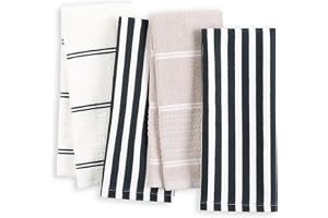 Kate Spade New York botanisk rand kökshanddukar 4-pack set, absorberande 100% bomull, svart/beige, 43 x 71 cm