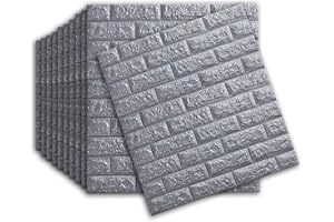 CJHZQYY Carta da parati 3D in mattoni, 10 pezzi di carta da parati autoadesiva, adesivi murali impermeabili fai da te con motivo a mattoni bianchi per soggiorno e camera da letto, 77 x 70 cm (Grigio argento)