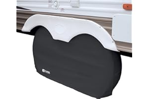 Classic Accessories Over Drive RV Dual Axle Wheel Cover, Wheels up to 27"DIA, Black, Motorhome Trailer Camper Van, Heavy-Duty Vinyl, Universal Fit, Polyester, Camper Travel Trailer Accessories