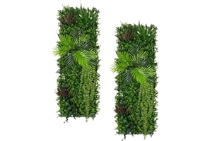 MONSTER SHOP 2x Panneau Mural Végétal Artificiel 50cm x 150 cm Alina Feuillage Fleur Verdure Carreau Intérieur Extérieur Résistant Aux Intempéries & UV Privée Décor Jardin Maison Fermoirs Fixations INCLUSES