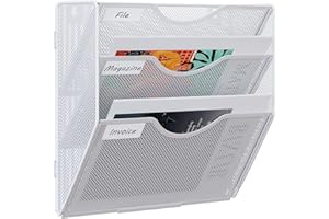 EasyPAG Portadocumenti a Parete A4 3 Compartimenti Metallo Rete Assemblabile,Portariviste a Muro,Porta Lettere da Appendere,Organizzatore Posta da Muro per Ufficio & Casa,Bianco