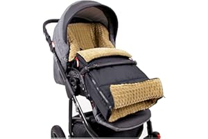 BABYLUX Fußsack 90cm MINKY Kinderwagen Buggy Babyschale Thermo +/ Muff Handmuff Winterfußsack (Schwarz + Beige)
