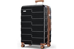 Vipbox Valigie Rigide Grande 75cm (3 ANNI DI SERVIZIO VIP) Espandibile 100% Policarbonato Ultra Leggera Trolley da Viaggio Durevole Valigia con Chiusura TSA e 4 Ruote, Nero Premium