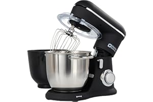 Kitchen in the box Robot Pâtissier, 4.5L+5L 2Bols Robots de Cuisine, 10 Vitesses Batteur Electrique Cuisine, 1300W Pétrin Professionnel avec Fouet, Batteur, Crochet (Noir)