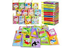 OKOOKO 12 Pack Soft Baby Book, Sensory Bath Toys, Cloth Books for Babies, Crinkle Books, High Contrast Book, Washable Nontoxic Educational Learning Toy