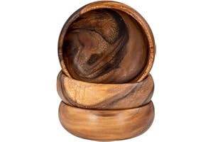 levandeo Set di 3 ciotole per snack in legno di acacia, 15 x 4 cm, rotonde, decorazione da tavolo, in legno di acacia