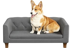 PawHut Dog Sofa Bed, Elevated Dog Couch for Small, Medium Dogs, with Soft Cushion, Removable and Washable Cover, Anti-Slip Pads - Grey